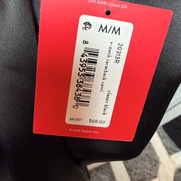 NWT SPANX Black Satin Adjustable V Neck Racer Back Cami, Size Medium - Picture 5 of 6